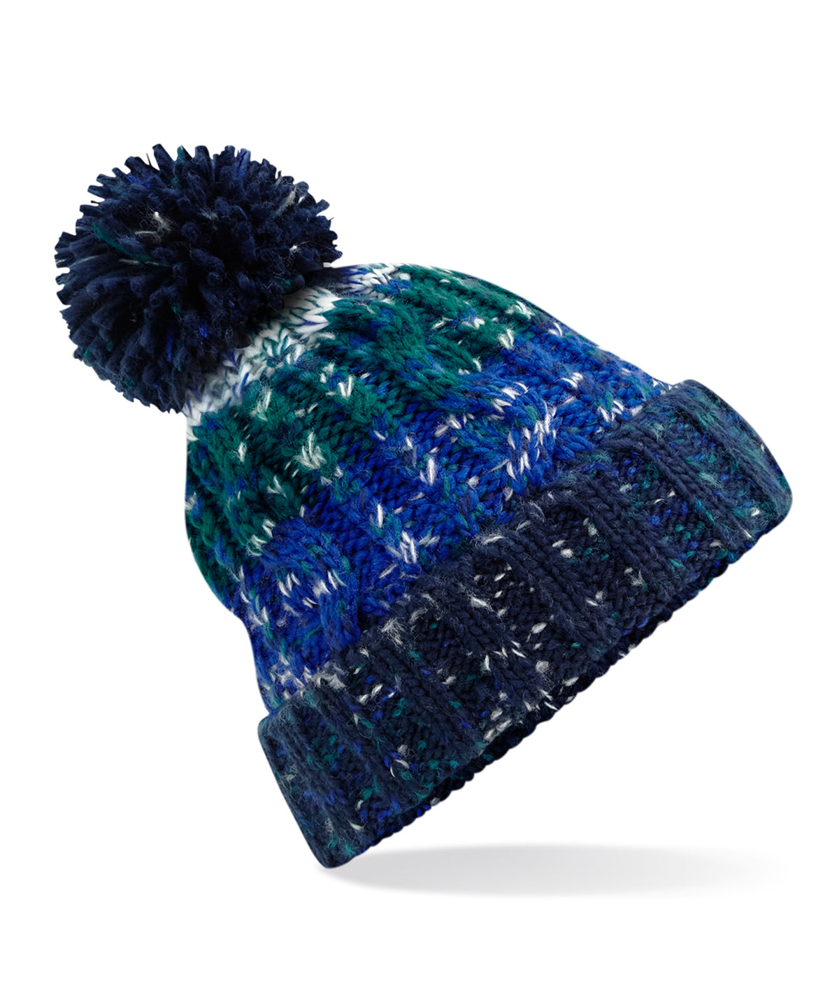 "Alpine Blues" Corkscrew pom pom beanie