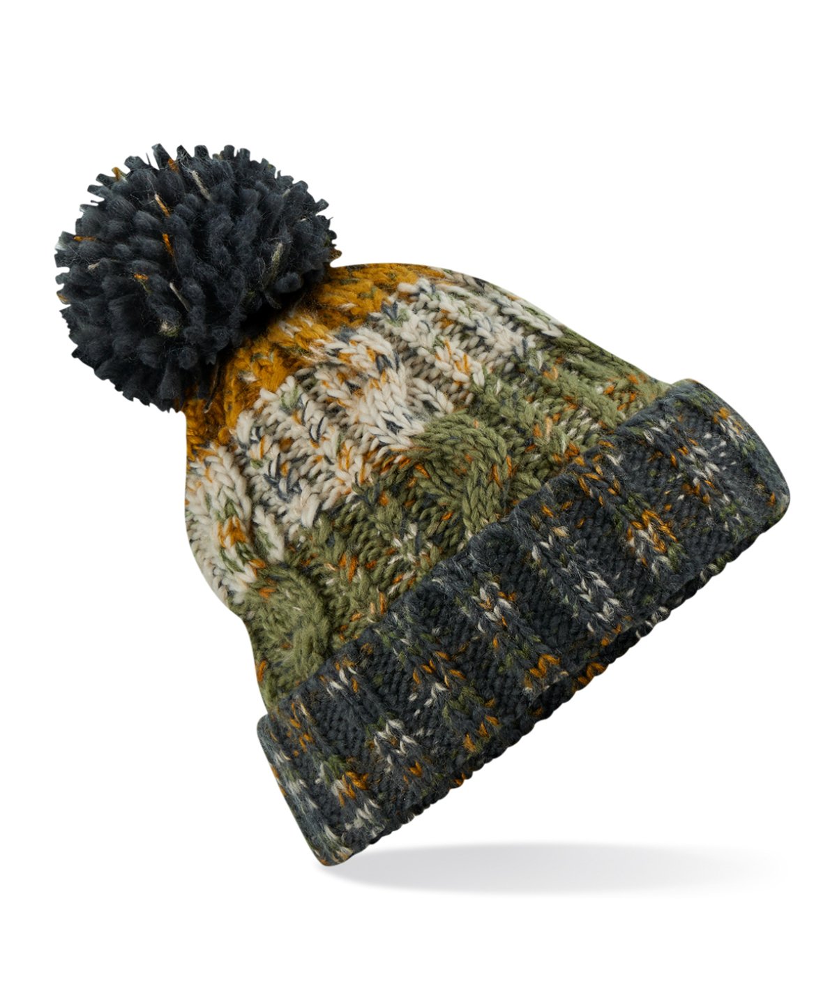 "Autumn Moss" Corkscrew pom pom beanie