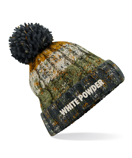 "Autumn Moss" Corkscrew pom pom beanie