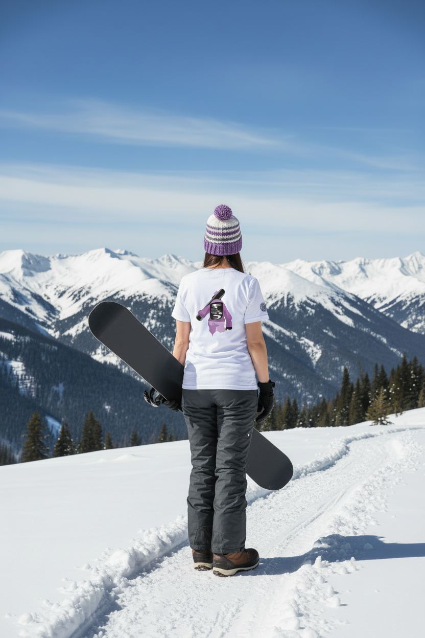 Rear view of lady showing t-shirt design